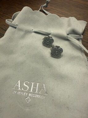ASHA Silver Floral Pavé Stud Earrings